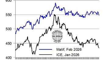 Diagramm der Rapssaat- und Canola-Futures von Januar bis Dezember 2025 in US-Dollar pro Tonne. Zwei Linien zeigen Preistrends. (automatisch generiert durch KI)